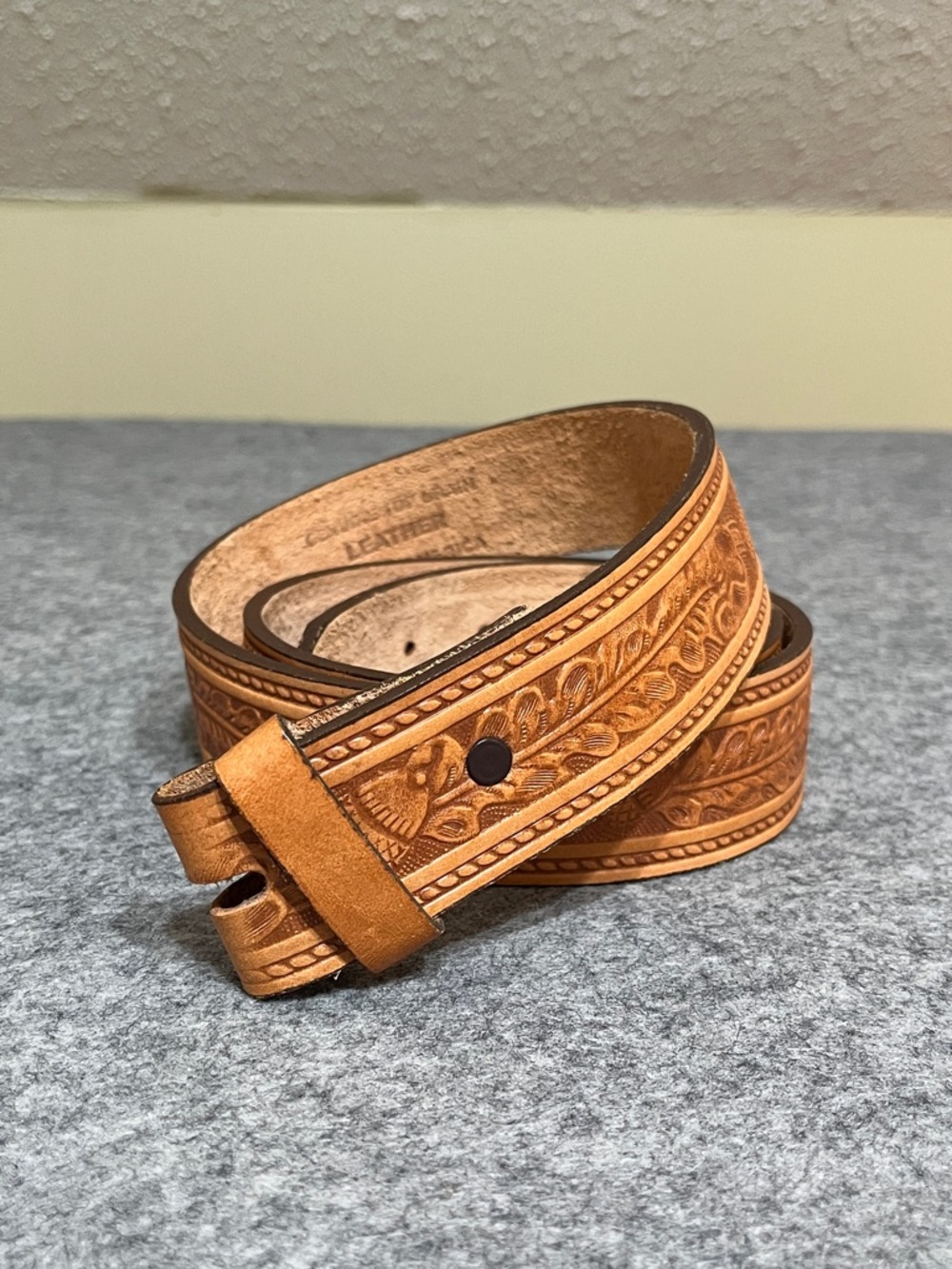 Embossed Western Floral and Acorn Leather Belt